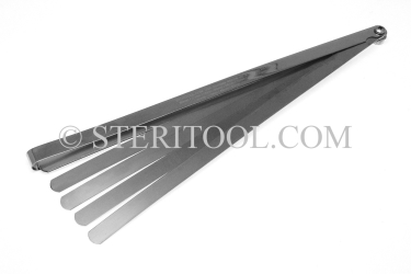 #99004 - 22 pc Stainless Steel Feeler Gauge Inch Set. 12"(300mm) in Fold out SS Frame. stainless steel, feeler, gauge